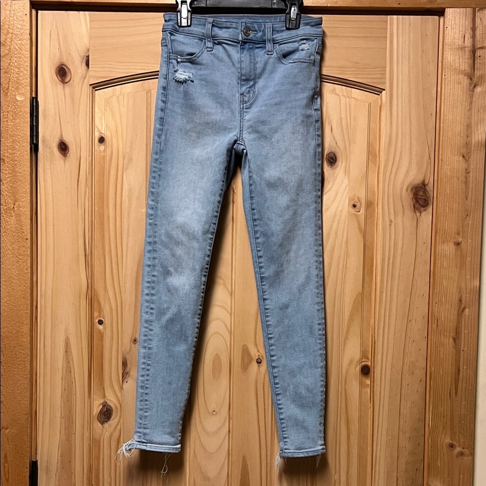 American Eagle Outfitters Light Blue Skinny Jeans High Rise Jegging 0 Short